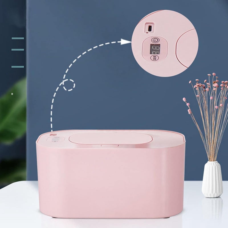 plplaaoo Portable USB Baby Wipe Warmer with Temperature Display – 3 Temperature Modes Large Capacity Wet Wipes Dispenser for Diapers, Even Heating Baby Wipes Heater for Home, Car & Travel (Pink) - Image 4